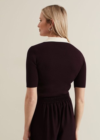 Phase Eight Rosie Tipped Collar Knitwear Burgundy Australia | UP0128345